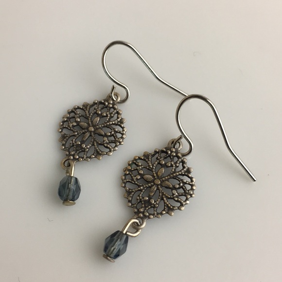 Fashion Jewelry Jewelry - Silver tone glass bead intricate earrings